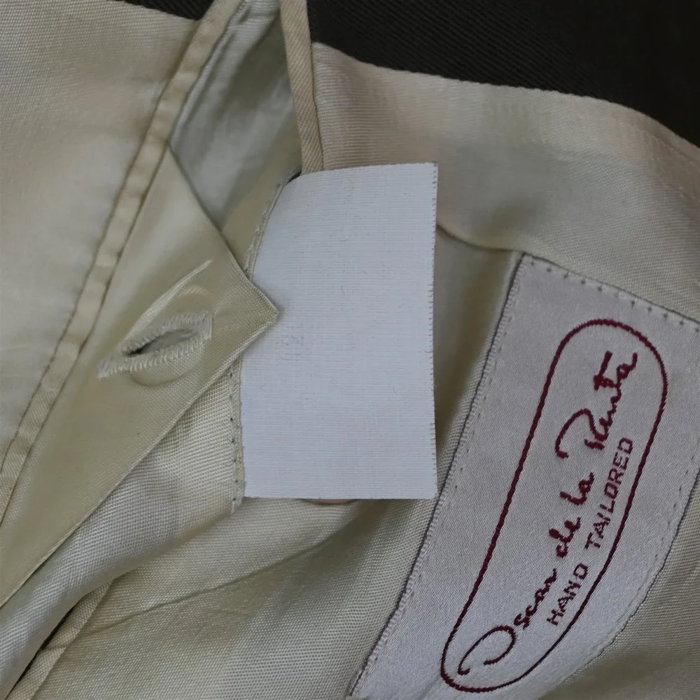 Vtg Oscar de la Renta Double Breasted 42R 32x30 Tan Brown Wool Jacket Pants Suit
